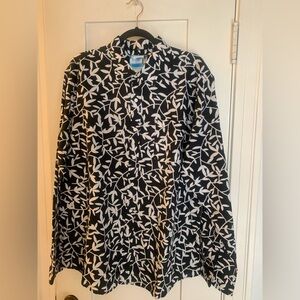 Georg Roth Black and White Leaf Print LS Button-Up Shirt Size XL NWOT